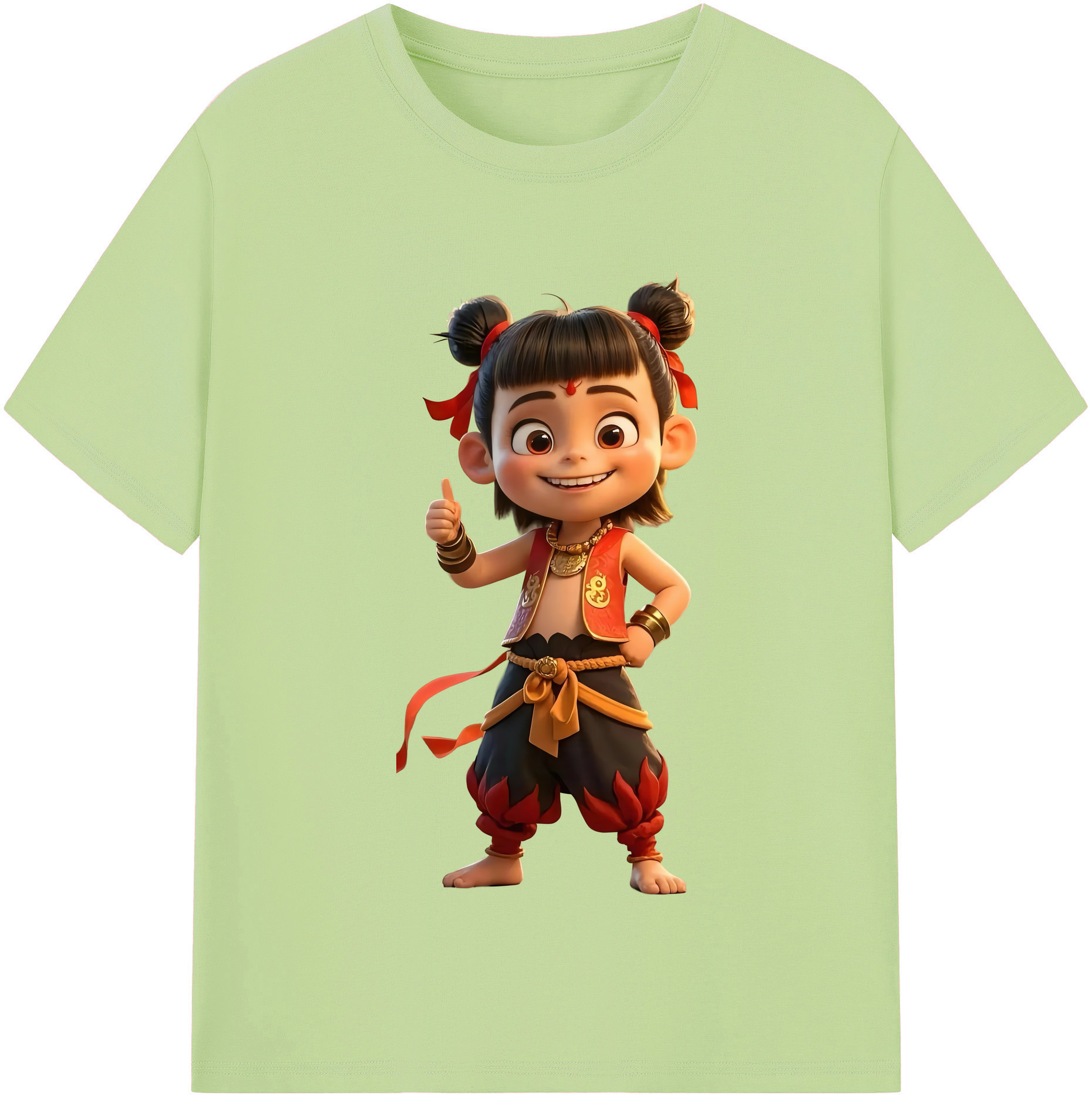 （画像用） Ne Zha 2 ナタ 魔童の大暴れ 綿100％半袖Tシャツ（フロントプリント）